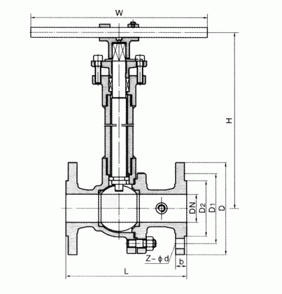 (DQ41Y/F)法蘭低溫球閥外形(xíng)結構圖 低溫球閥(圖1)