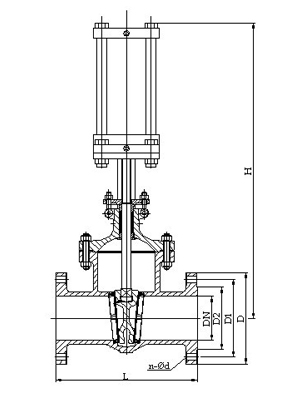 Z641H氣動閘(zhá)閥外形結構(gòu)圖 Z641H氣動法蘭閘閥(圖1)